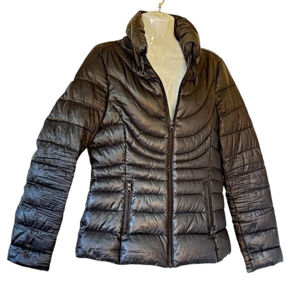 A.N.A. Black Packable Premium Down Puffer Jacket Long Sleeve Stow Away Hood   S - Picture 1 of 10